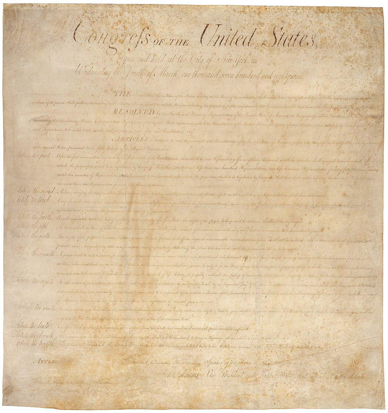 The original Bill of Rights document