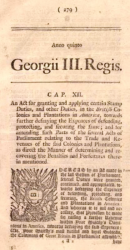 The Parliament Stamp Act of 1765