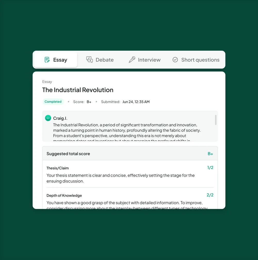 Humy assignment builder interface showing AI-generated assignments