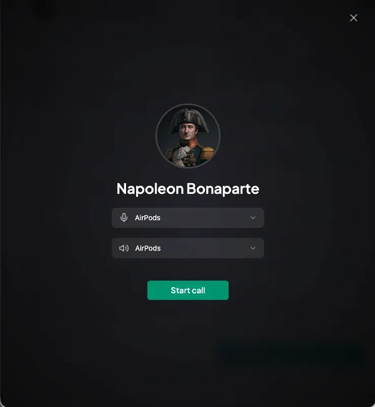 Humy voice call feature allowing live conversations with historical figures